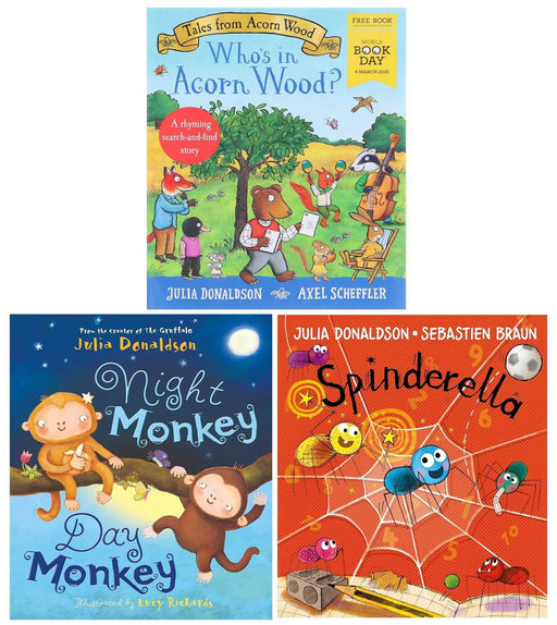 Spinderella, Night Monkey Day Monkey & Who's in Acorn Wood? Mini Book By Julia Donaldson 3 Books Collection Set – Ages 3+ - Paperback