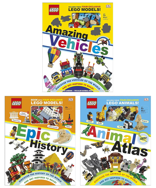 LEGO Amazing Vehicles, Animal Atlas & Epic History By Rona Skene 3 Books Collection Set - Ages 7-9 - Hardback