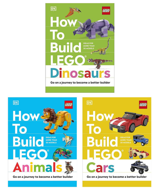 How to Build LEGO Cars, Dinosaurs & Animals by Jessica Farrell & Nate Dias 3 Books Collection Set - Ages 7-9 - Hardback